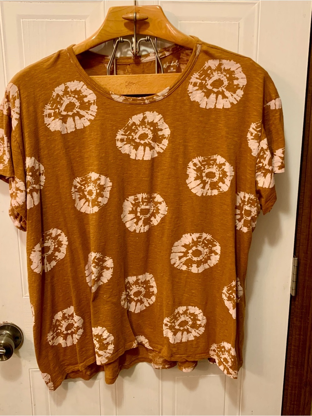 Wonderly Plus Size 3X Mustard Yellow Sunburst Tie Dye Tee Boho Short Sleeve